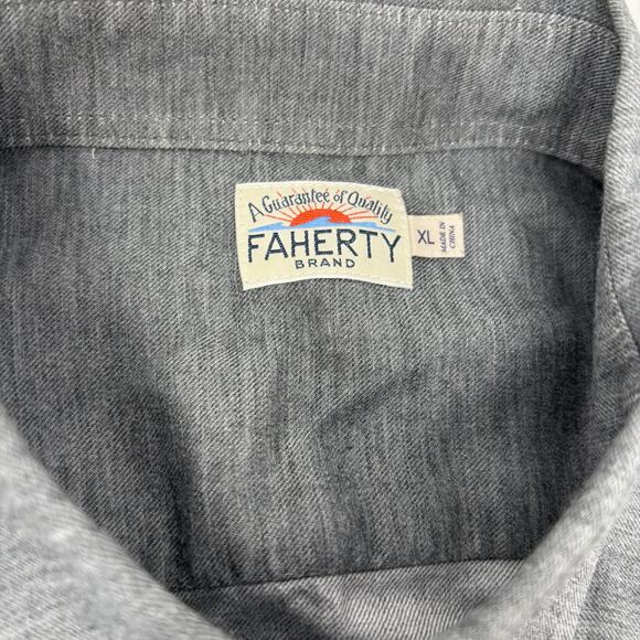 Faherty Mens XL Solid Gray Button Down Long Sleeve Cotton Shirt - Picture 2 of 4